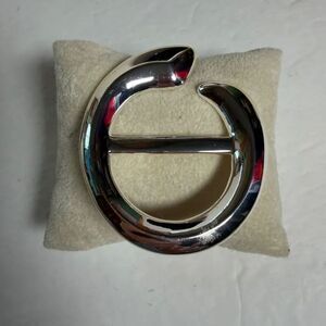 Linda Dano Silver Tone Modernist Open Circle Brooch Pin 2.5" Signed Bold